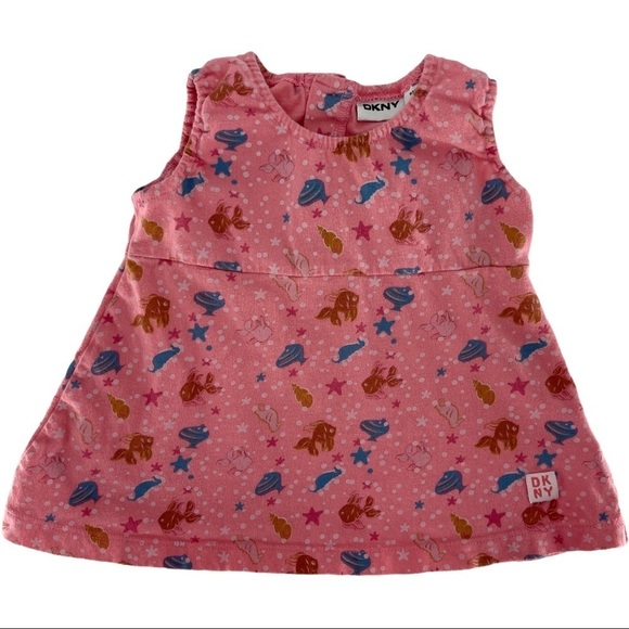 DKNY Baby Pink Cotton Fish Sea Life Dress Size 12M - Picture 1 of 5